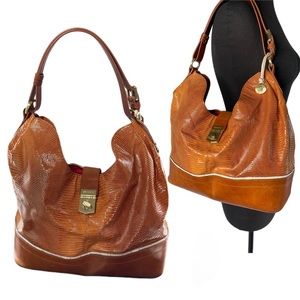 BRAHIM Croc Embossed Cognac Brown Oversized Handbag